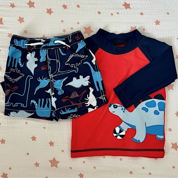 Carter’s Swim Shirt / Rash Guard & Swim Trunks Set, Size 12M - Picture 3 of 12